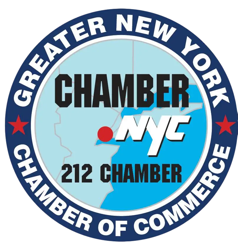 Logo of Greater New York Chamber of Commerce with NYC map.